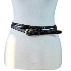 Valerie Stevens Genuine Leather Skinny Belt + Bow Tie Belt Set Black L Bundle